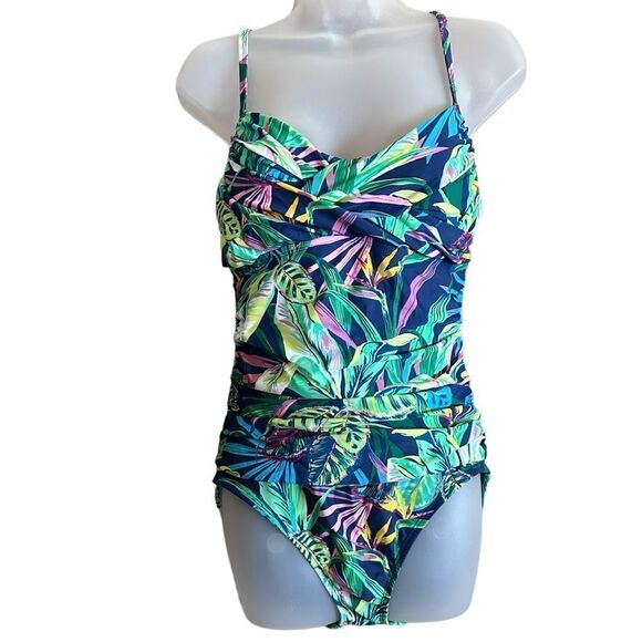 Bleu Rod Beattie Tropical Floral Cinched Waist Full Piece Swimsuit - Picture 5 of 7